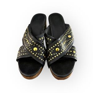 Frye Fiona Studded Platform Mule Black Heeled Sandals